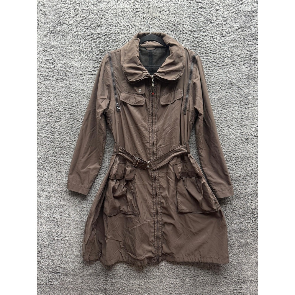 Marithe Francois‎ Girbaud Hooded Full Zip Trench Coat Brown Womens Size 27 USA